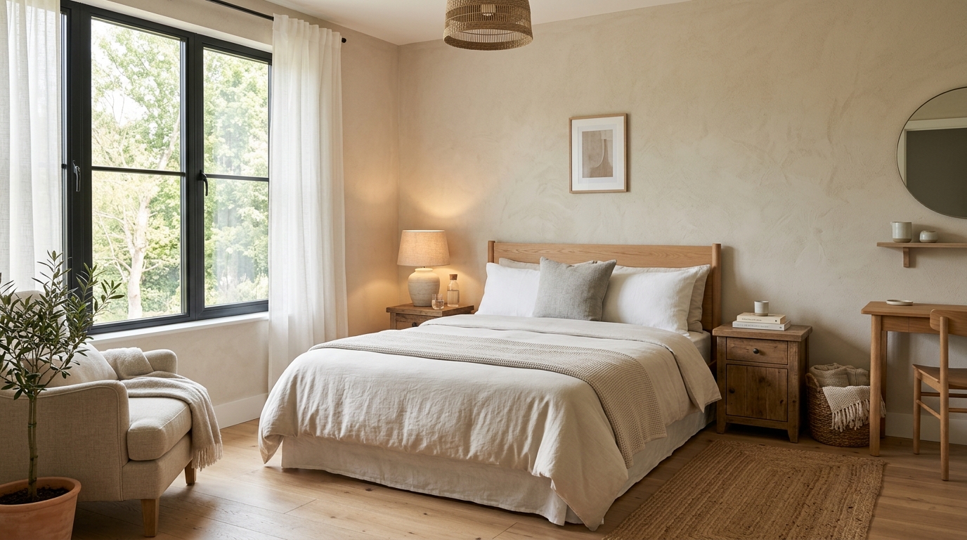 Interno accogliente e luminoso di una camera da letto per casa vacanze (immagine illustrativa).
