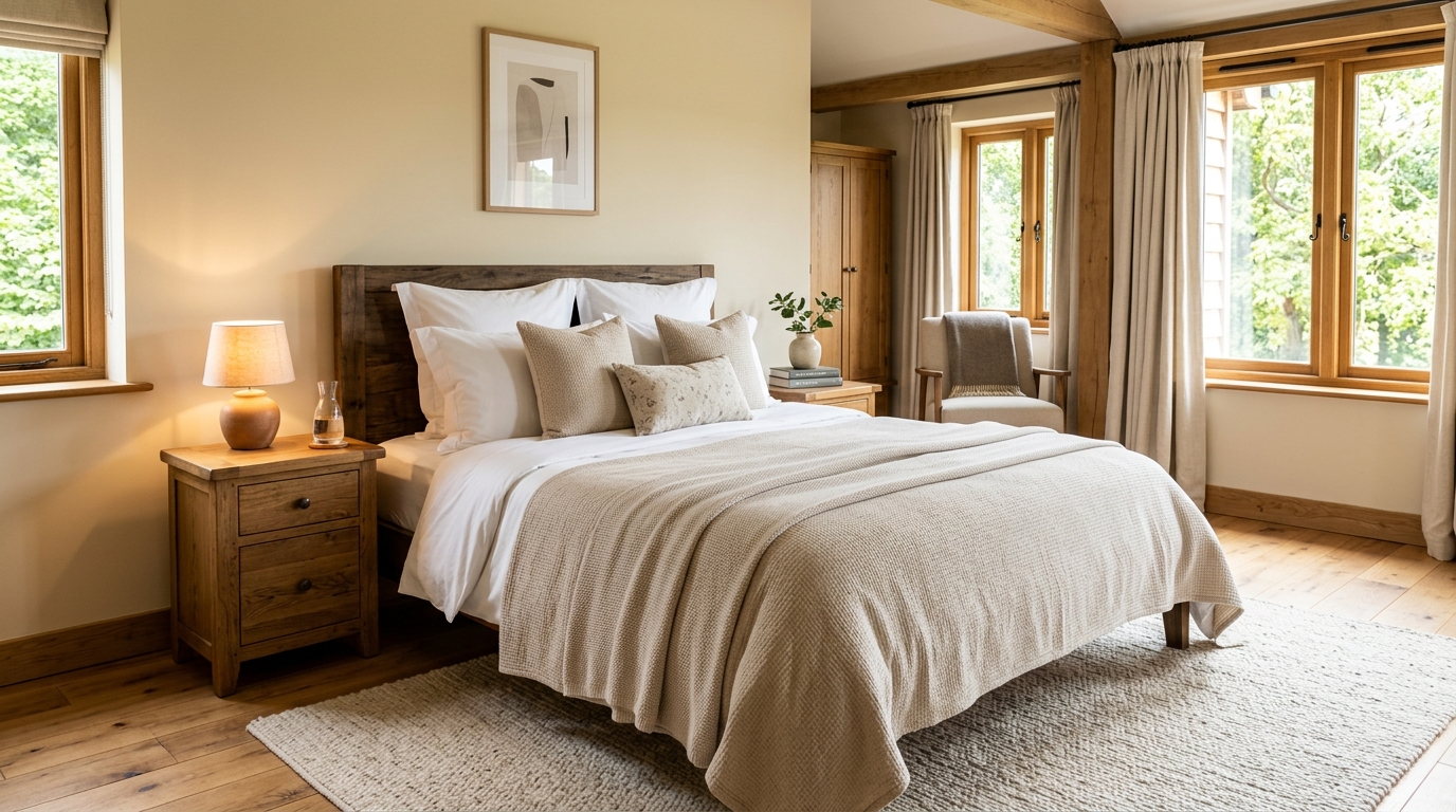 Camera da letto accogliente ed elegante di un Bed and Breakfast. Immagine con scopo puramente illustrativo.